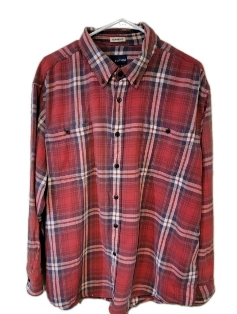 Basic Editions Flannel Long Sleeve Red Button Up Shirt Distressed Mens 2XL
